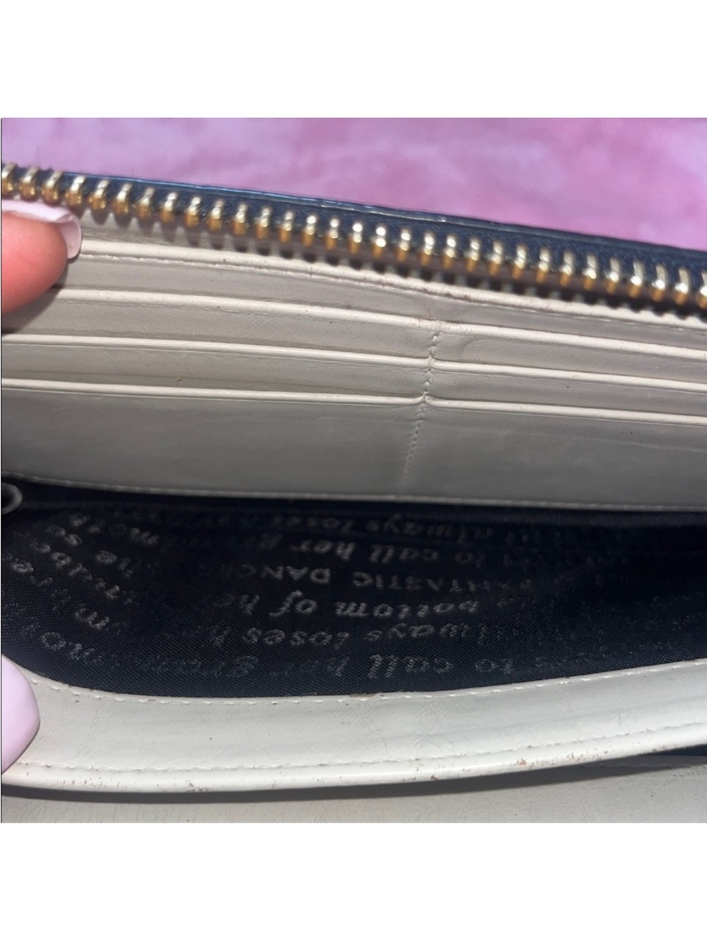 kate spade Storybook Lining Black and Cream Pebbled Zip Wallet - Picture 6 of 12